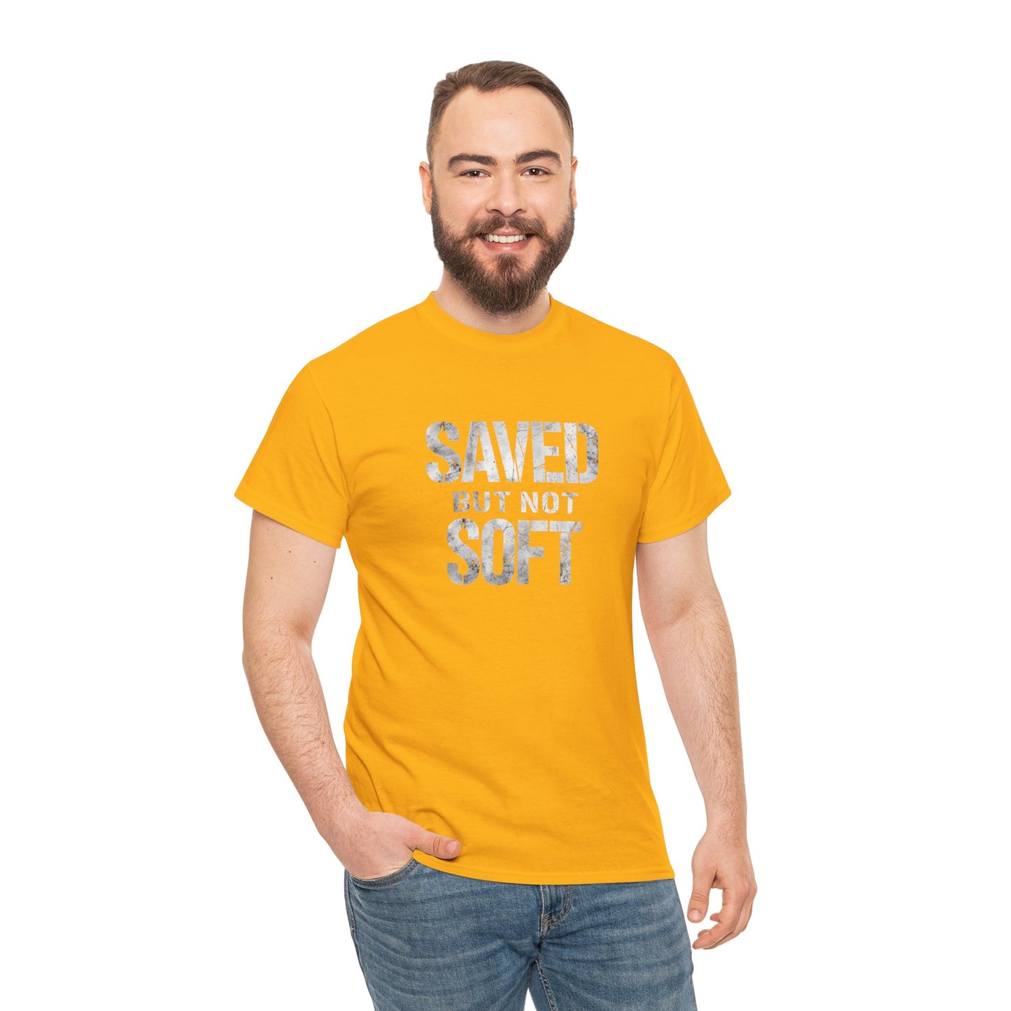 Saved But Not Soft Unisex Heavy Cotton Tee, Casual Wear, Gift for Friends, Christian Apparel, Everyday Comfort